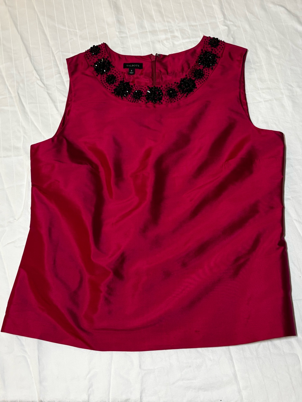 Talbots Deep Berry Silk top chemise with Beaded Detail